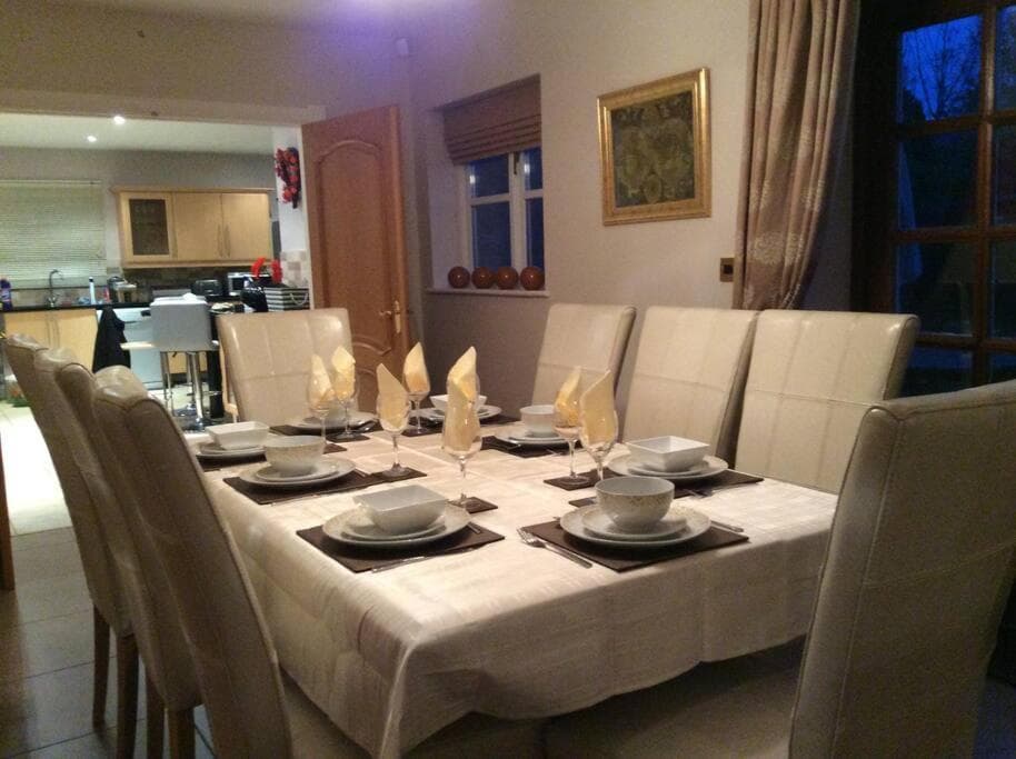 The dining table at Alnside Lodge set for dinner